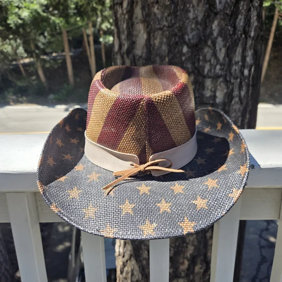 Patriotic American Flag Straw Country Cowboy Hat - Picture 4 of 6